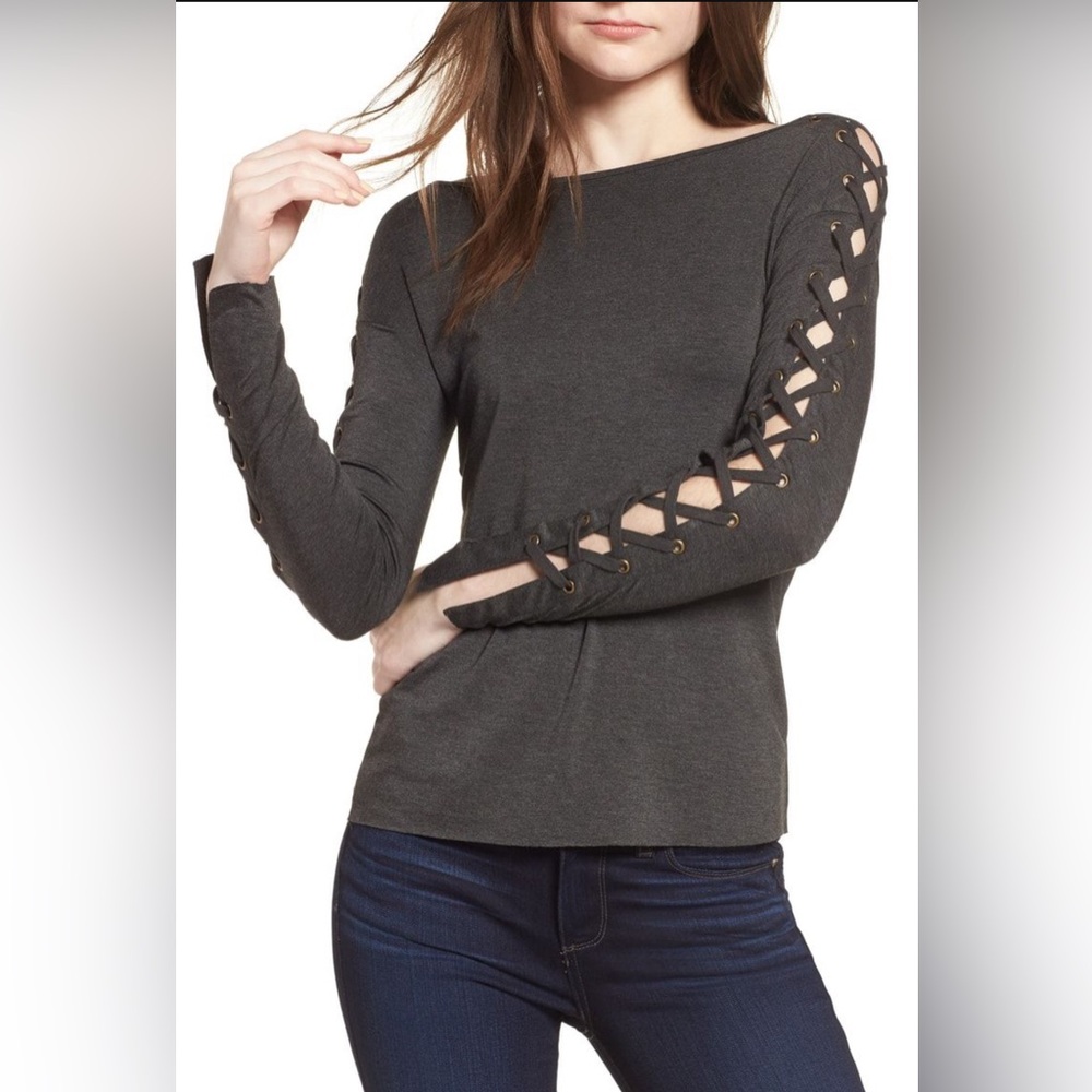Bailey 44 Black Lace up Sleeves Size Small